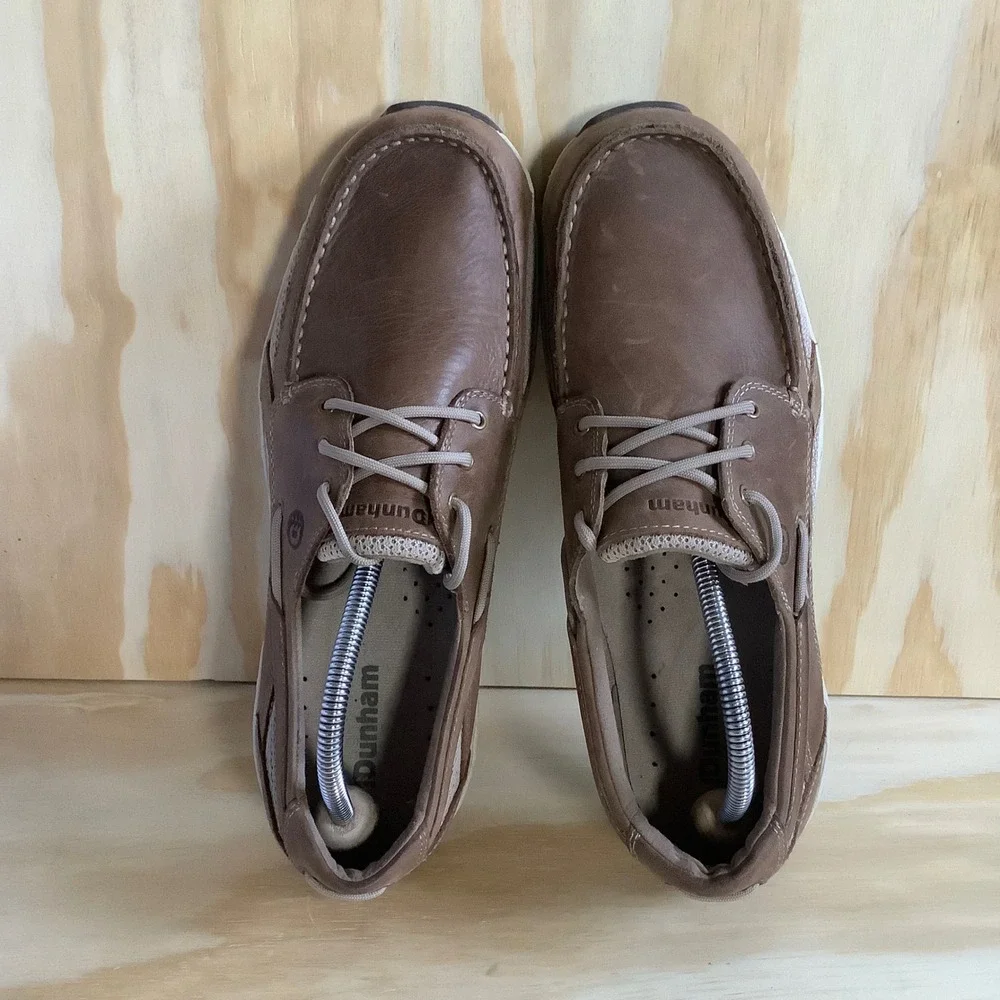 Dunham Captain MCN410TN Mens Tan Leather Mesh Boat Shoes Size 10 6E Extra Wide
